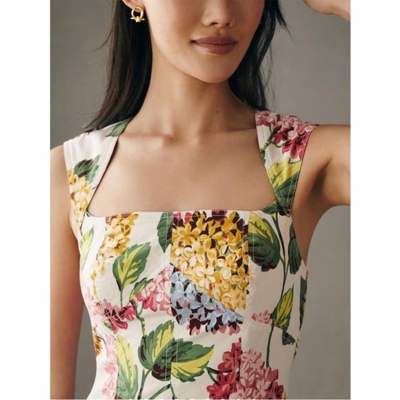 By Anthropologie Slim Square-Neck Sheath Midi Dress Floral Print NWT Size 2 - Picture 4 of 12